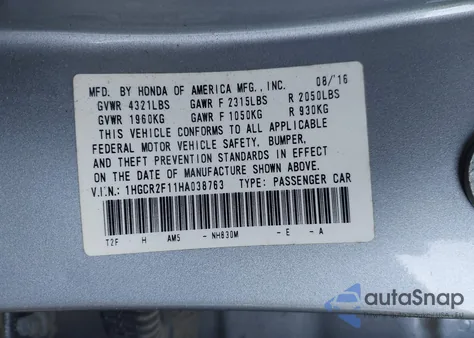 2017 Honda Accord Sport Se z USA, uszkodzony, nr VIN 1HGCR2F11HA038763